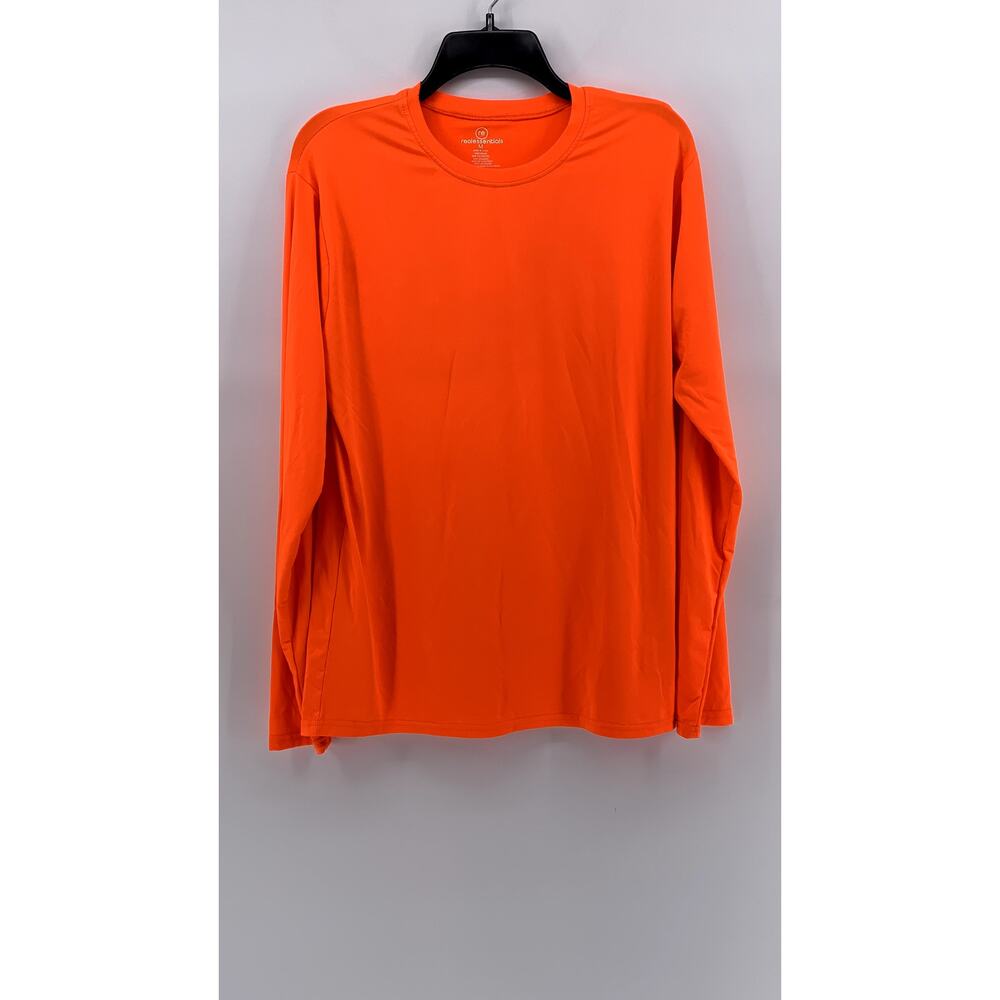 REAL ESSENTIALS Men's Neon Orange Crewneck Classic Long Sleeve T-Shirt SZ M